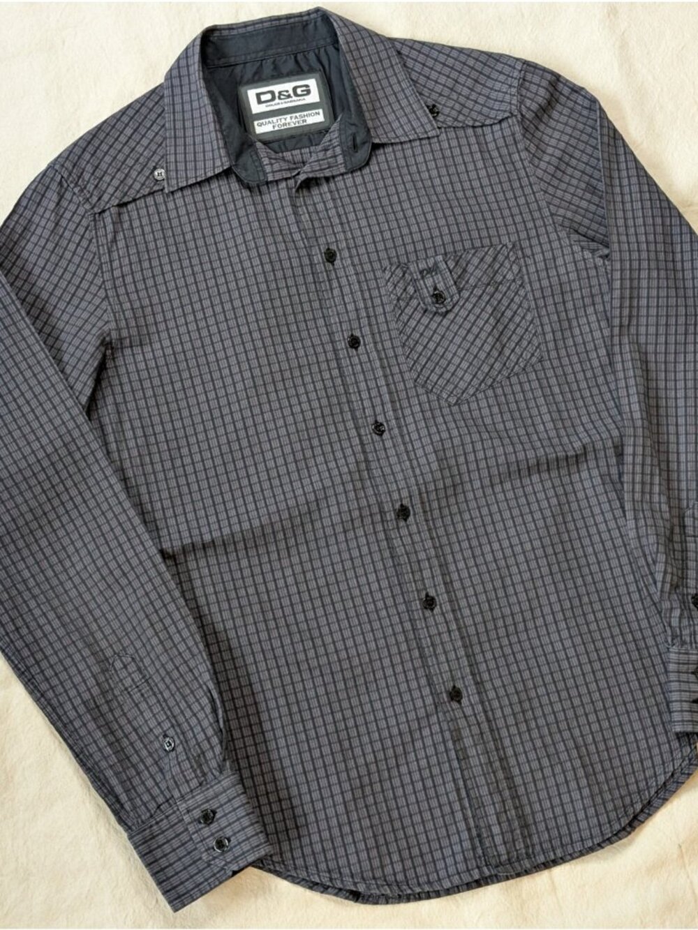 Dolce & Gabbana VTG Y2K Men's All Cotton Dark Seersucker Button Up Slim 48